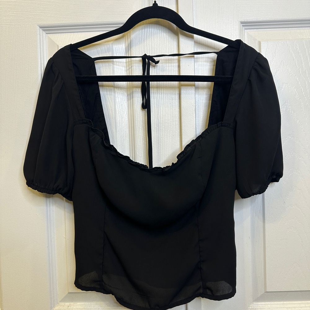 Abercrombie & Fitch Black Square Neck Puff Sleeve Top Women’s Size M